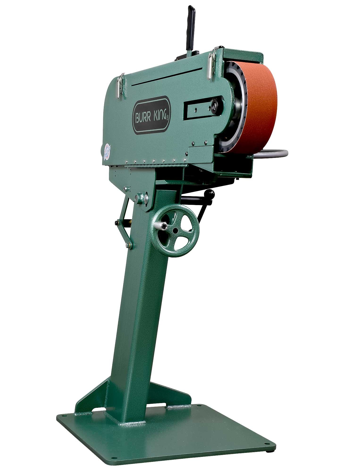 17313_workrest-out-of-the-way.jpg Burr King 3” x 79” Two Wheel Model 979 3 HP 440V Three Phase Belt Grinder with Elevation Control 17413