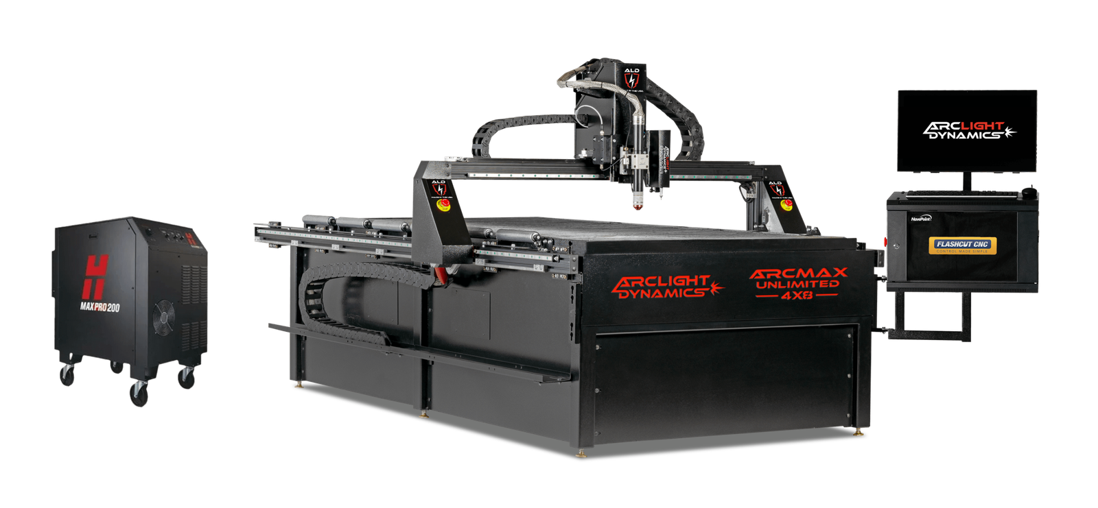 Arc-Max-Unlimited-4x8-CNC-Plasma-Table-black.png Arclight Arc Max Unlimited 4x8 CNC Plasma Table With 3” Thick Mild Steel Capacity and Flashcut Control System